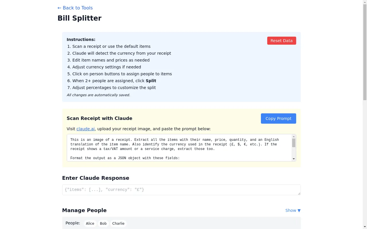 Screenshot of Bill Splitter
