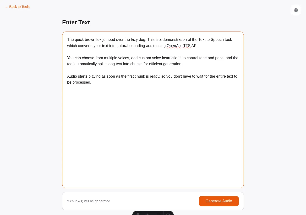 Screenshot of Text to Speech